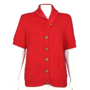 RALPH LAUREN Jeans Red Anchor Button Cotton Short Sleeve Sweater Womens sz L 579